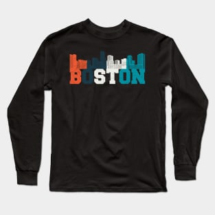 Boston Skyline Retro Cityscape Long Sleeve T-Shirt